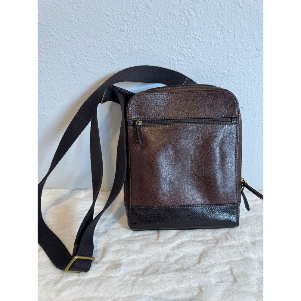 Fossil Mens Brown Rory Leather Courier Crossbody Messenger Bag Two Tone Small